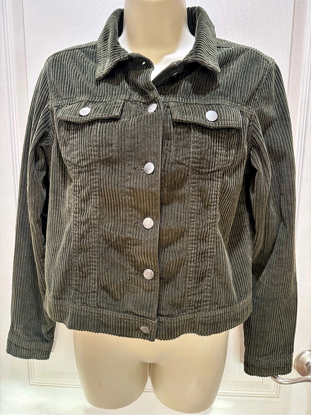 Per Se Forest Green Corduroy Button Front Jacket Small
